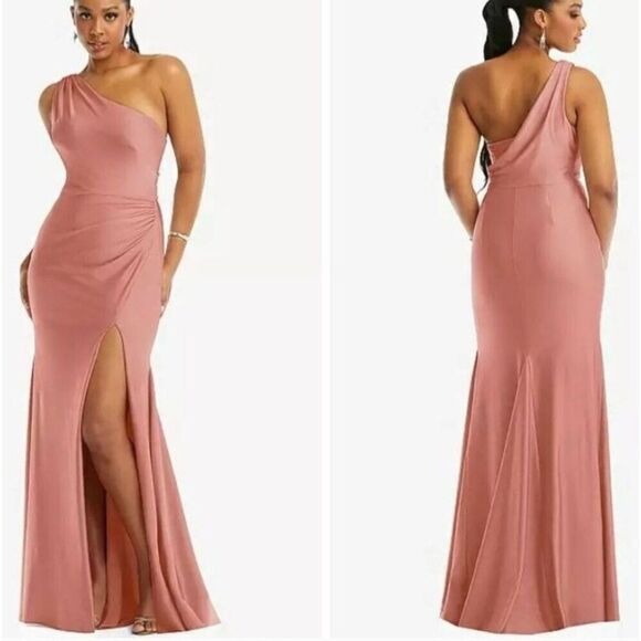 NWT Cynthia & Sahar Maxi Dress Gown Desert Rose One Shoulder Drape Back S - Picture 1 of 13